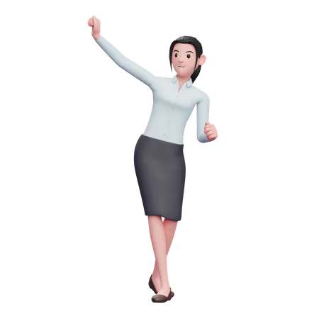 Mujer De Negocios 3 D Celebrando La Victoria Con Faldas De Baile Y Camisas Largas Ilustracion De Personaje De Mujer De Negocios 3D Illustration