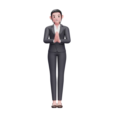 Mujer de negocios con gesto Namaste  3D Illustration