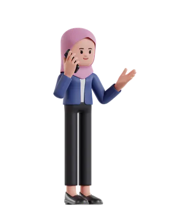 Empresaria con hijab hablando de negocios por teléfono  3D Illustration