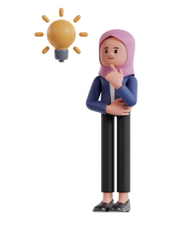 Empresaria con hijab Pensando sosteniendo la mano en la barbilla buscando ideas  3D Illustration