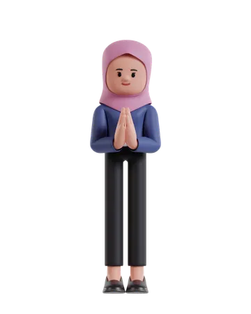 Empresaria vistiendo un hijab saludando con las palmas juntas  3D Illustration