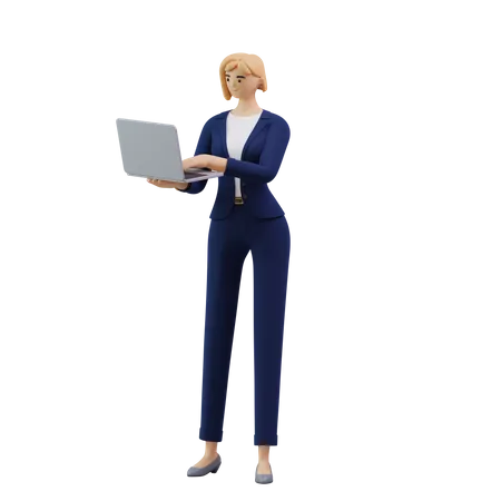 Mujer de negocios con computadora portátil  3D Illustration