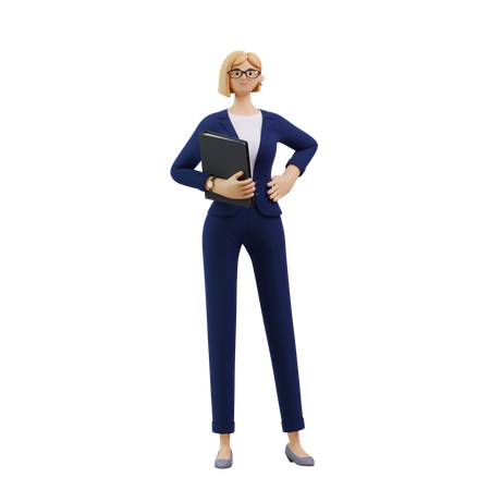 Mujer de negocios de pie con archivo en mano  3D Illustration