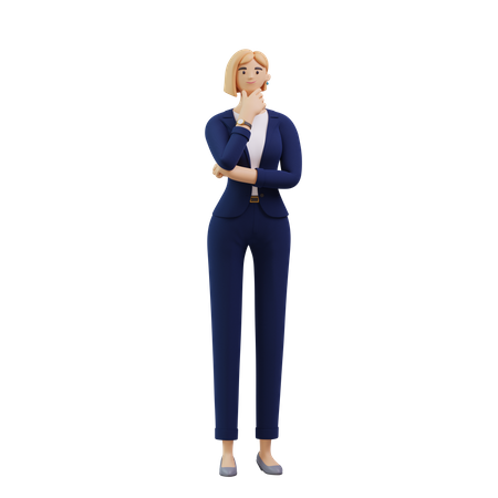 Mujer de negocios de pie con el dedo en la barbilla  3D Illustration