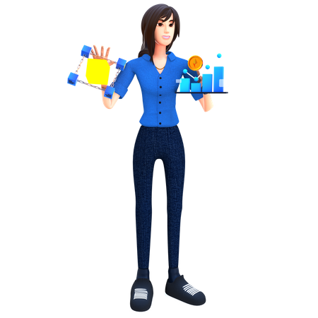 Mujer de negocios haciendo comercio de ethereum  3D Illustration