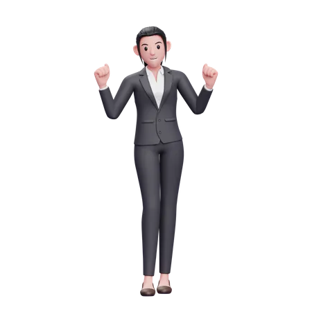 Mujer de negocios haciendo gesto ganador  3D Illustration