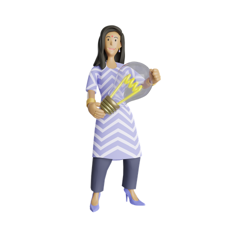 Mujer de negocios india con idea innovadora  3D Illustration