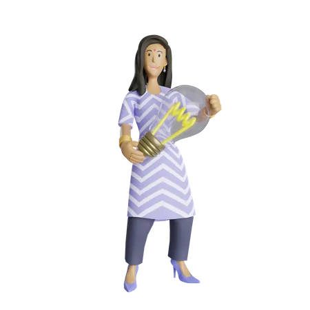 Mujer de negocios india con idea innovadora  3D Illustration