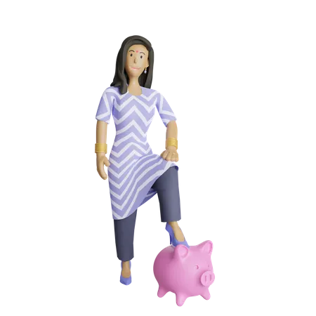 Mujer de negocios india en concepto de ahorro  3D Illustration