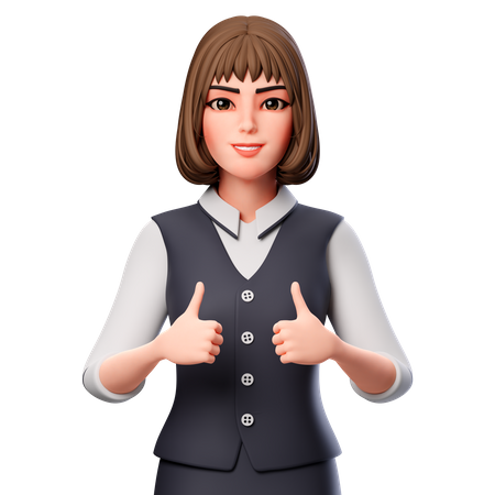 Mujer de negocios mostrando el gesto de la mano con los pulgares hacia arriba usando ambas manos  3D Illustration