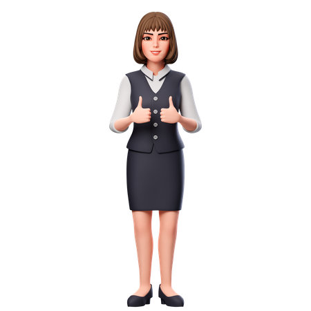 Mujer de negocios mostrando el pulgar hacia arriba gesto con la mano usando ambas manos  3D Illustration