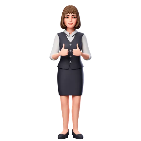 Mujer de negocios mostrando el pulgar hacia arriba gesto con la mano usando ambas manos  3D Illustration