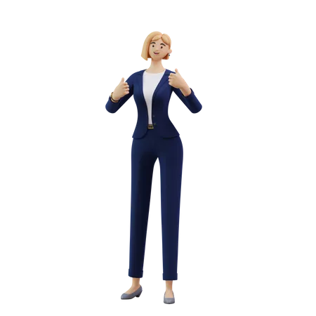 Mujer de negocios mostrando los pulgares hacia arriba  3D Illustration