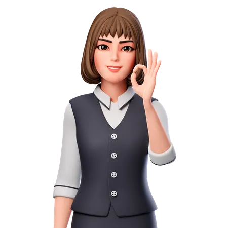 Mujer de negocios mostrando gesto con la mano Ok usando la mano derecha  3D Illustration