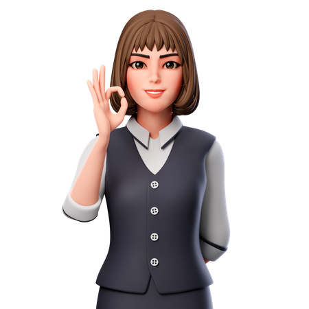 Mujer de negocios mostrando gesto con la mano Ok usando la mano izquierda  3D Illustration