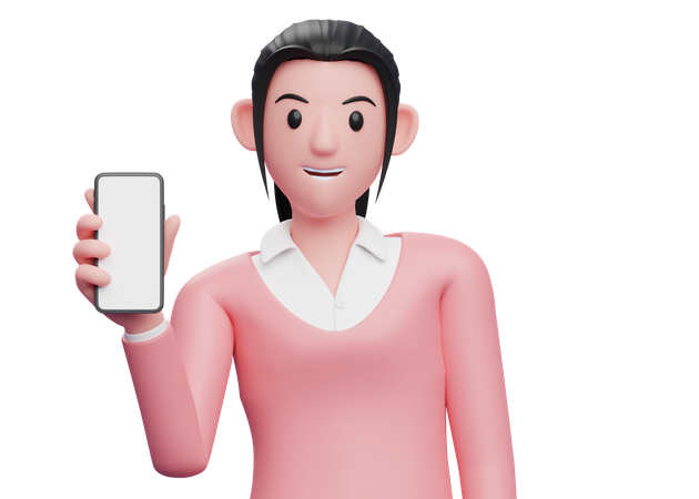 Mujer de negocios mostrando la pantalla del teléfono  3D Illustration