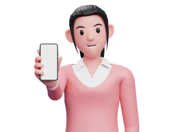 Mujer de negocios mostrando la pantalla del teléfono  3D Illustration