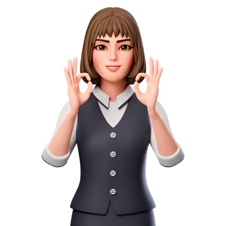 Mujer de negocios mostrando gesto con la mano Ok usando ambas manos  3D Illustration