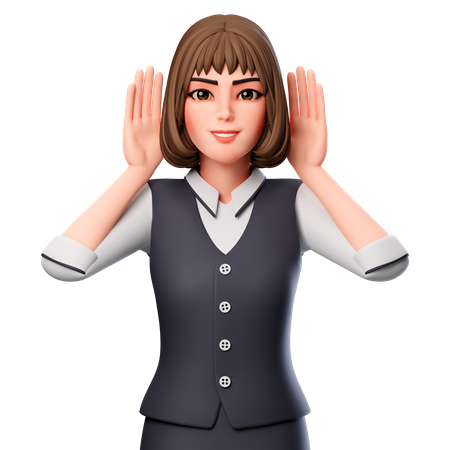 Mujer de negocios muestra gesto de audición  3D Illustration