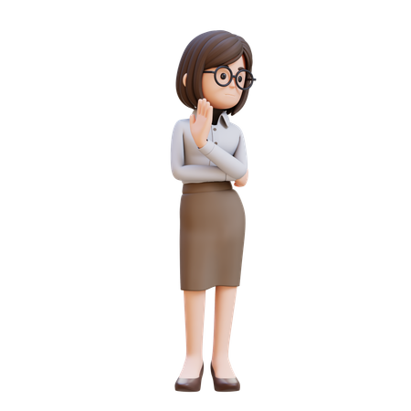 Mujer de negocios preocupada mostrando señal de rechazo  3D Icon