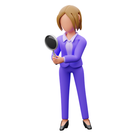 Mujer de negocios que lleva una lupa  3D Icon