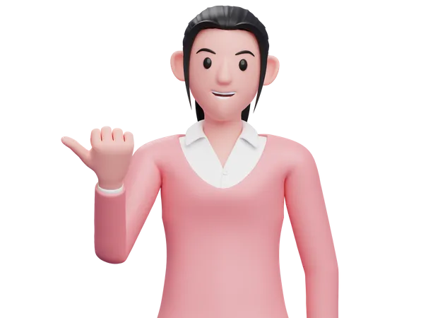 Mujer de negocios apuntando con el pulgar a un lado  3D Illustration