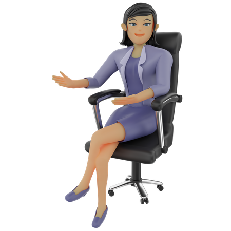 Mujer de negocios sentada con pose de bienvenida  3D Illustration
