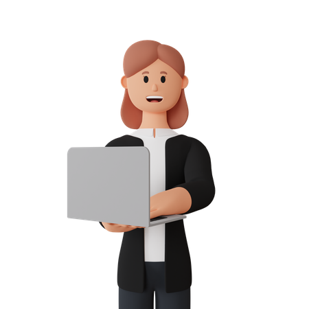 Mujer de negocios trabajando en la computadora portátil  3D Icon