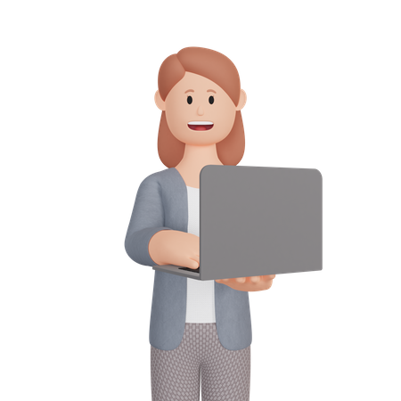 Mujer de negocios trabajando en la computadora portátil  3D Icon