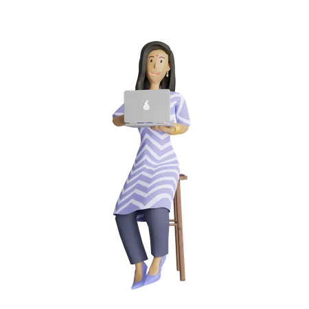 Mujer de negocios trabajando en la computadora portátil  3D Illustration