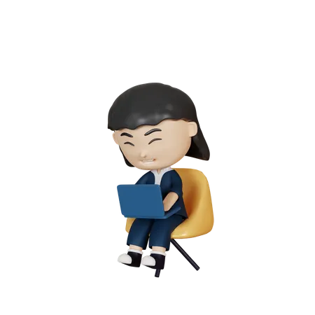 Mujer de negocios trabajando en la computadora portátil  3D Illustration