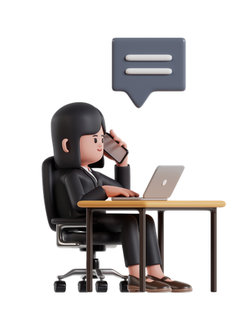 Mujer de negocios trabajando en una computadora portátil mientras habla por teléfono  3D Illustration