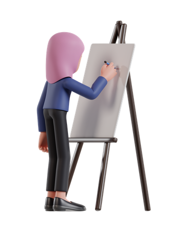 Empresaria vistiendo hijab escribiendo en el tablero de presentación  3D Illustration