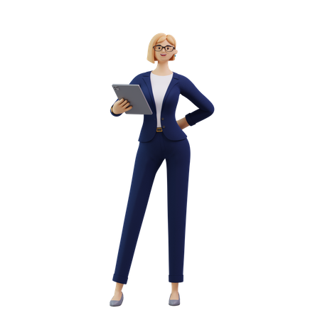 Mujer de negocios usando tableta  3D Illustration