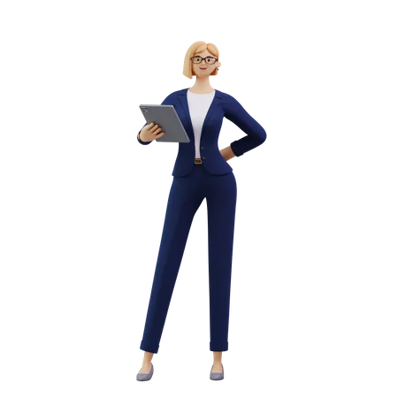 Mujer de negocios usando tableta  3D Illustration