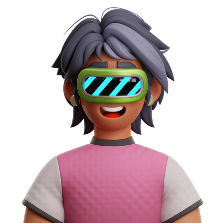 Mujer de pelo corto con vr  3D Icon