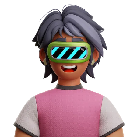 Mujer de pelo corto con vr  3D Icon