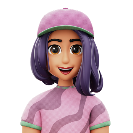 Mujer de pelo largo con sombrero  3D Icon