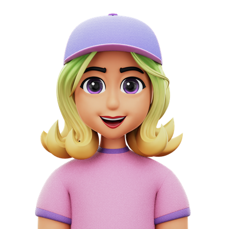 Mujer de pelo largo con sombrero  3D Icon