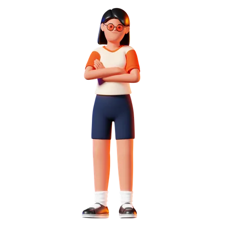 Mujer De Pie Con Pose De Mano Cruzada  3D Illustration