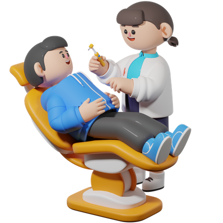 Mujer dentista trata al paciente  3D Illustration