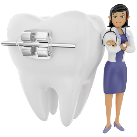 Dentista femenina mostrando aparatos dentales  3D Illustration