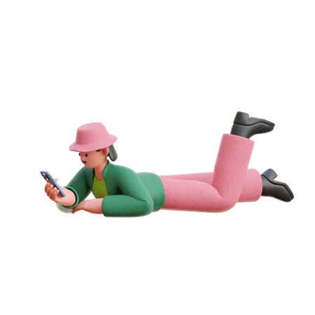 Mujer desplazarse por las redes sociales mientras duerme  3D Illustration