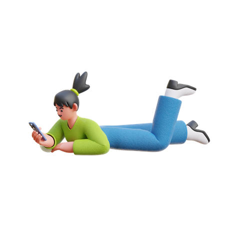 Mujer desplazarse por las redes sociales mientras duerme  3D Illustration