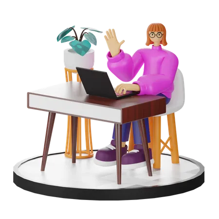 Mujer diciendo hola en el escritorio  3D Illustration