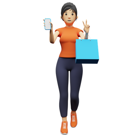 La mujer disfruta de las compras en línea  3D Illustration