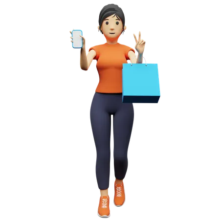 La mujer disfruta de las compras en línea  3D Illustration