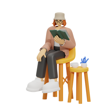 La mujer disfruta leyendo  3D Illustration