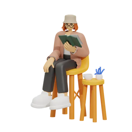 La mujer disfruta leyendo  3D Illustration