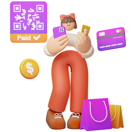 Mujer disfrutando de compras con pago digital  3D Icon